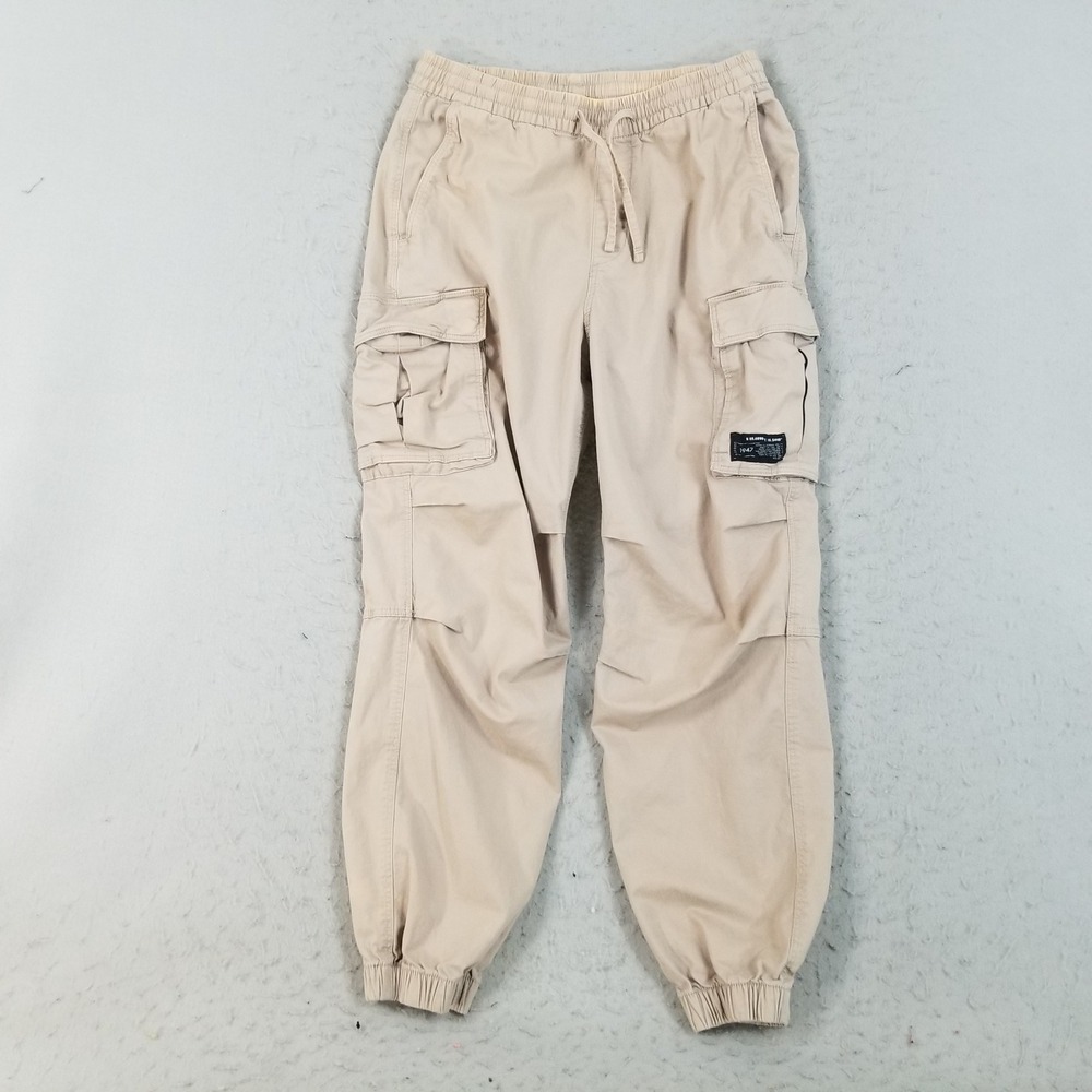 H&M Cargo Joggers Mens S Beige Relaxed Fit Elastic Waist Utility Pants Flawed
